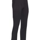 Black cargo pants with side pockets and belt loops, displayed on a white background.