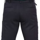Person wearing black cargo shorts and a green shirt, viewed from the back.