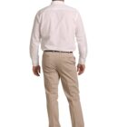 Man in a white shirt and beige pants stands facing away.