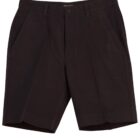 Black mens shorts with a button and zipper front closure.
