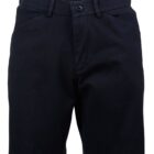 Black tailored shorts with front pockets and belt loops.