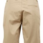 Beige shorts with belt loops and back pockets, viewed from the back.