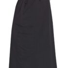 Black knee-length skirt with pockets and an elastic waistband.