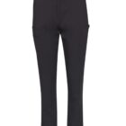 Black pants with front pockets, button closure, and belt loops.