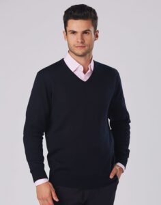 Gents 100% Merino Wool V Neck L/S Sweaters