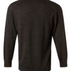 Dark gray long-sleeve knitted sweater, back view, with ribbed cuffs and hem.
