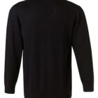 Black long-sleeve sweater viewed from the back, plain design.