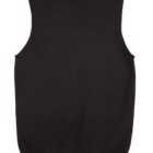 Black sleeveless sweater vest displayed on a plain white background.
