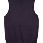 Black sleeveless sweater vest on a white background.
