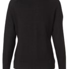 Back view of a plain black long-sleeve knit sweater on a white background.