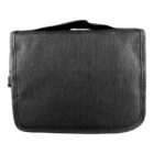 A plain, black fabric laptop bag with a handle on top.