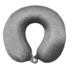 Gray U-shaped neck pillow with a small button closure at the open ends.