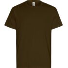 Plain dark brown short-sleeve t-shirt displayed on a white background.