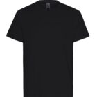 Plain black short-sleeve t-shirt on a white background.