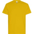 Plain yellow short-sleeve t-shirt on a white background.