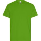 Plain bright green short-sleeve t-shirt on a white background.