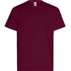 Plain maroon short-sleeve t-shirt on a white background.