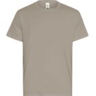 Plain beige short-sleeve t-shirt on a white background.