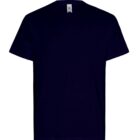 Plain black short-sleeve t-shirt on a white background, viewed from the front.