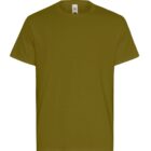 Plain olive green short-sleeve t-shirt on a white background.