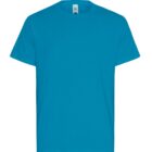 Plain turquoise blue short-sleeve t-shirt on a white background.
