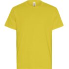 Plain yellow short-sleeve t-shirt on a white background.
