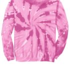 Pink tie-dye hoodie with a spiral pattern on the back.