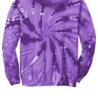 Purple tie-dye hoodie with a spiral pattern on the back.