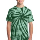 Person wearing a green tie-dye shirt and jeans, smiling.