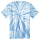 Light blue tie-dye t-shirt with a radial spiral pattern.