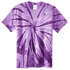 Purple tie-dye T-shirt with a spiral pattern.