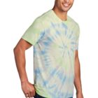 Man wearing a pastel tie-dye T-shirt and jeans, smiling.