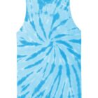 Blue tie-dye tank top with a spiral pattern.