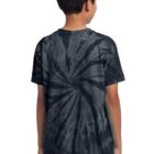 Boy in black tie-dye shirt and jeans, facing away.