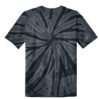 Black and gray tie-dye T-shirt with a swirling pattern on the back.