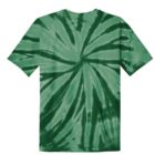 Green tie-dye T-shirt with a spiral pattern.