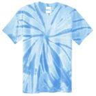 Light blue tie-dye T-shirt with a spiral pattern centered on the front.