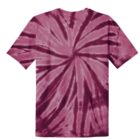 Pink and maroon tie-dye T-shirt with a spiral pattern.