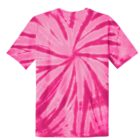 Pink tie-dye T-shirt with a spiral pattern.