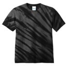 Black tie-dye T-shirt with diagonal dark grey patterns on a white background.
