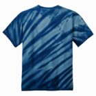 Blue tie-dye T-shirt with diagonal stripe pattern.