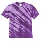 Purple tie-dye T-shirt with diagonal stripe pattern.