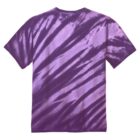 Purple tie-dye T-shirt with diagonal black stripes, displayed from the back.