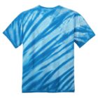 Blue and white tie-dye T-shirt with diagonal stripe pattern.