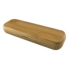 Rectangular bamboo case with rounded corners, viewed from an angle on a white background.