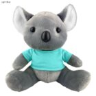 Plush gray koala wearing a light blue shirt, sitting upright against a white background.