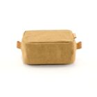 Rectangular tan suede pouch with two side handles, shown on a white background.