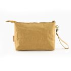 Tan zippered pouch with a wrist strap, displayed on a plain white background.