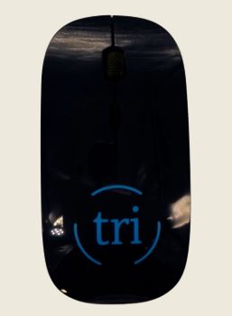 branded mouse with logo on it.