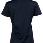 Back view of a plain, short-sleeve navy blue t-shirt on a white background.